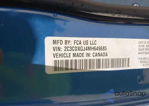 2021 Dodge Charger Scat Pack Rwd z USA, uszkodzony, nr VIN 2C3CDXGJ4MH649685
